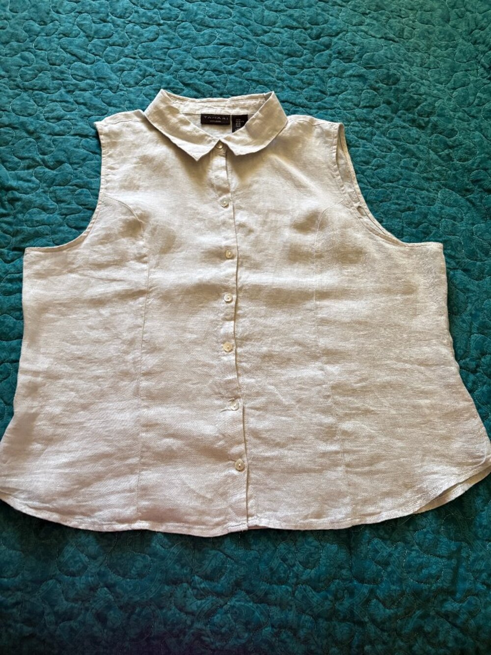 Tahari Linen Sleeveless Button Up Shirt Women's Size XL